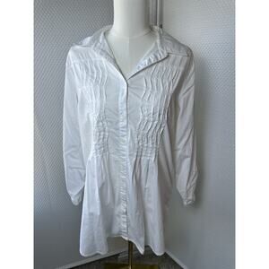 Chicos Top White Pleat Long sleeve Roll Up Shirt Tunic Large 2 Cotton Spandex